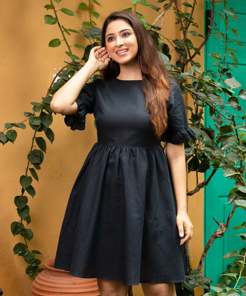 Blue Bell Sleeve Linen Midi Dress